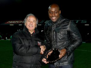 Receiving induction from Brentford Chairmen Cliff Crown